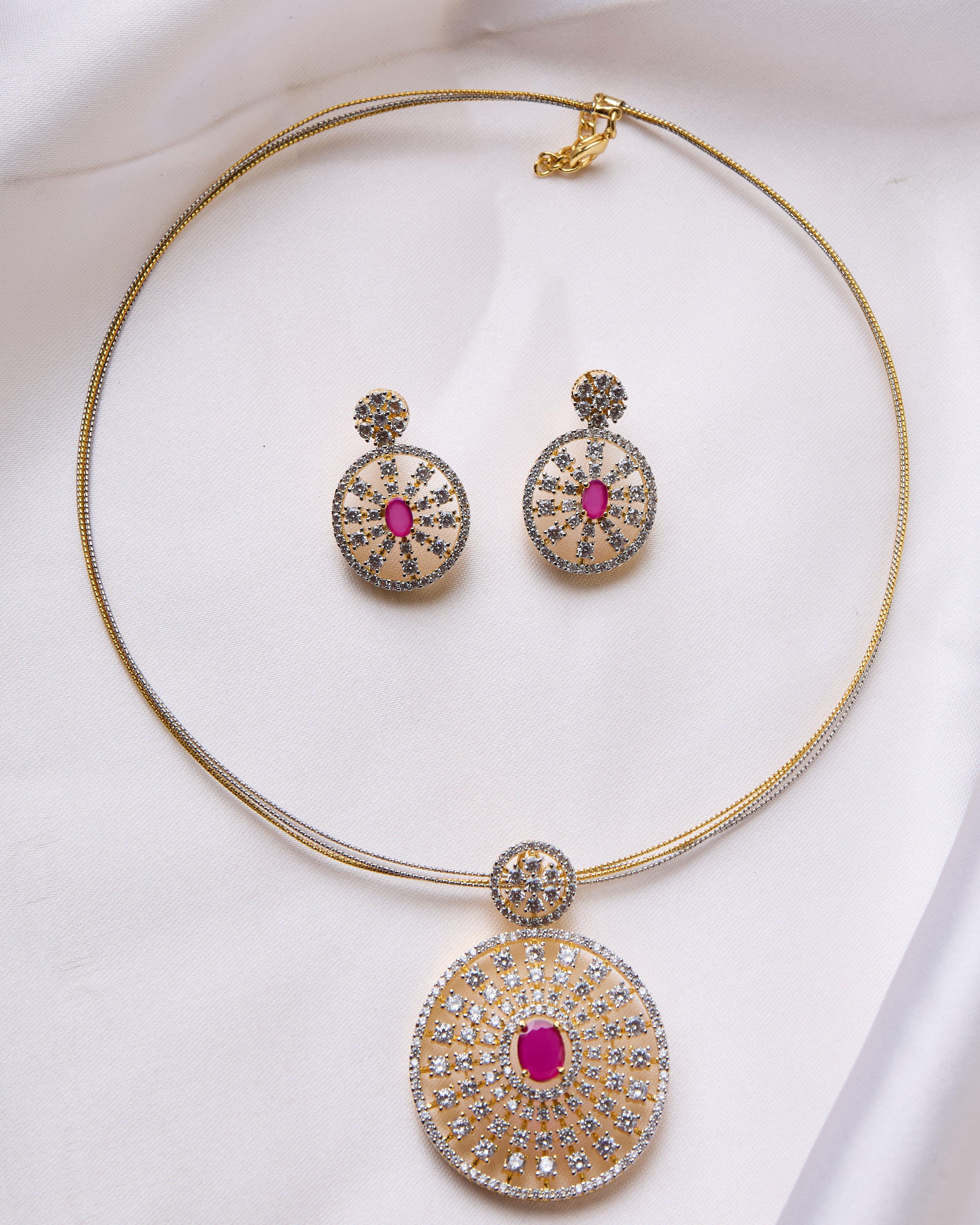 Prisha pink diamond necklace set