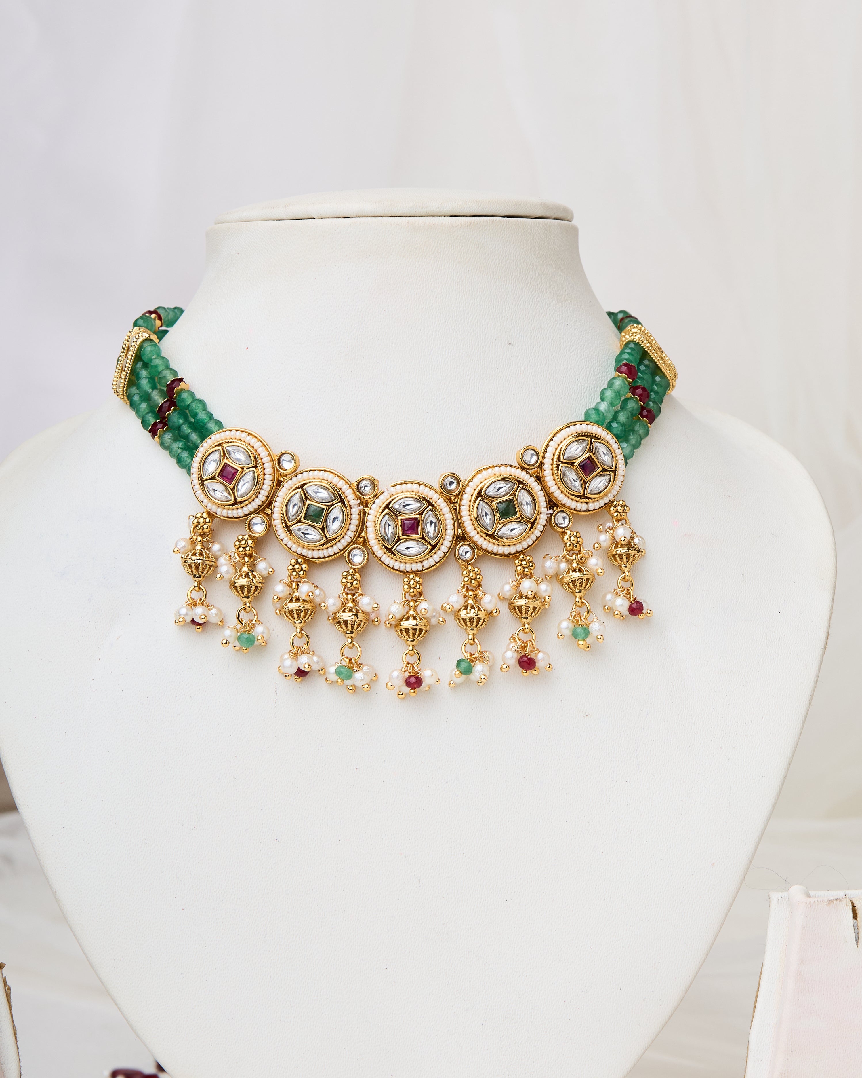 Tanishka green beaded necklace set