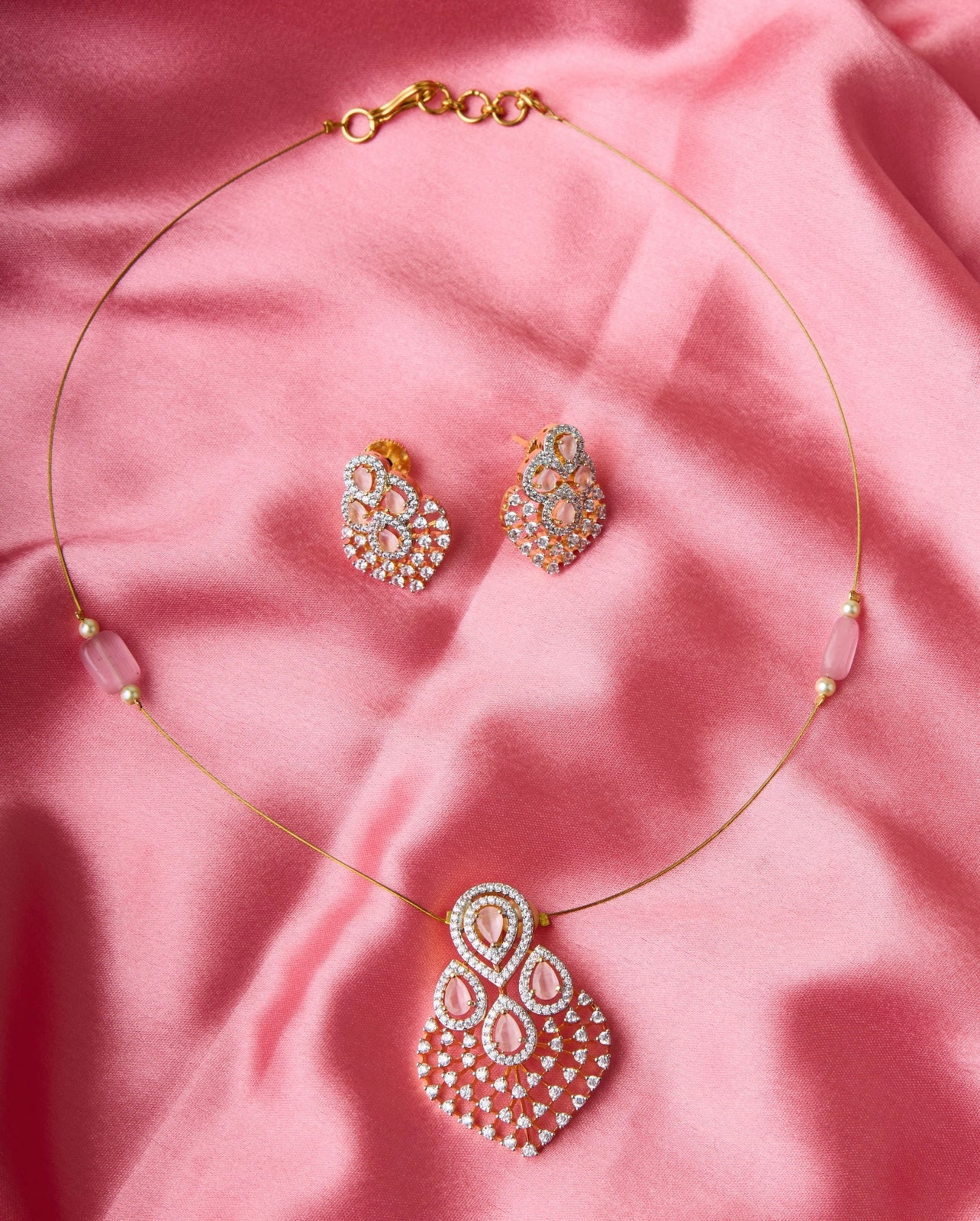 jiya diamond pink invisible necklace set