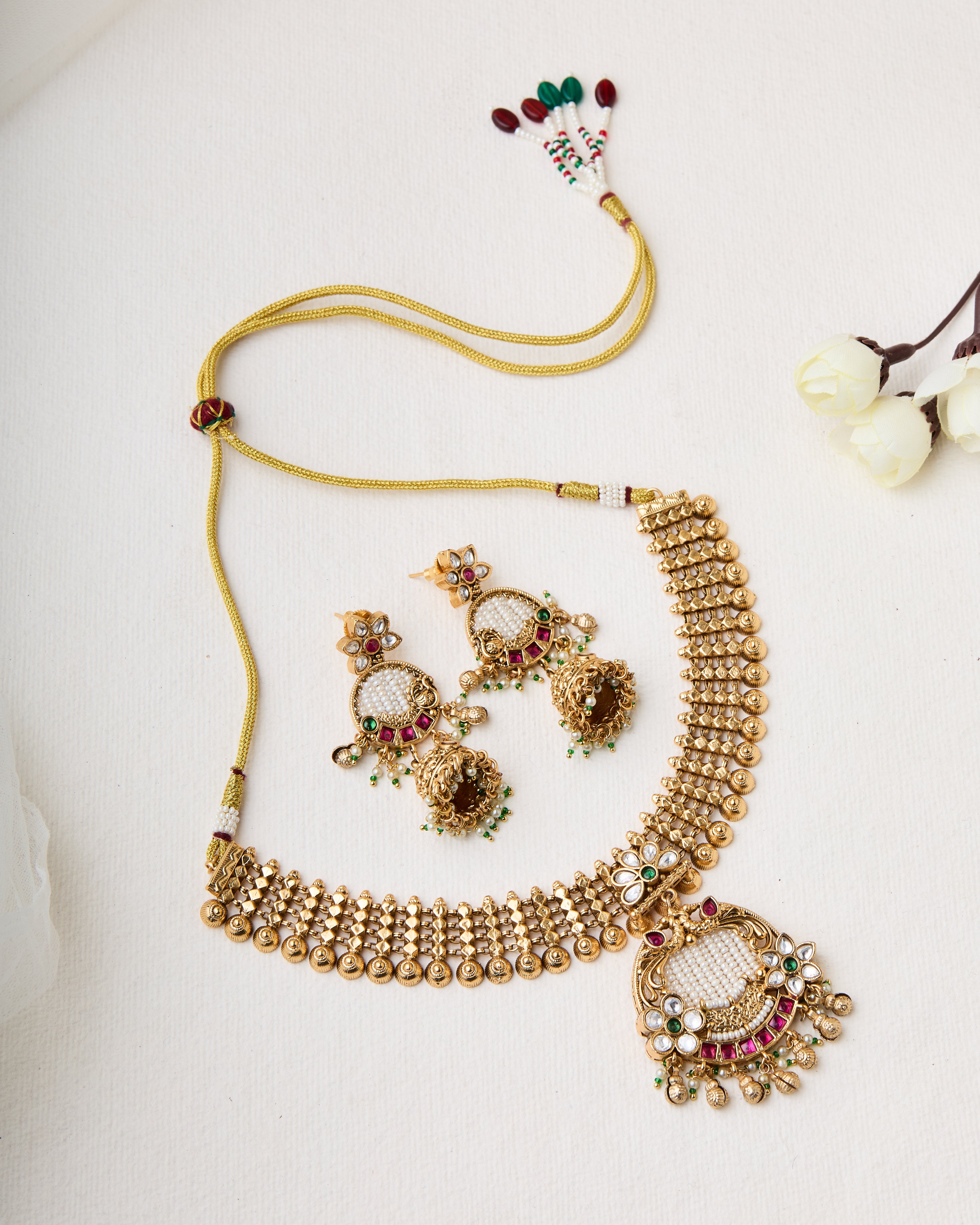 Krishna gold look alike necklace set