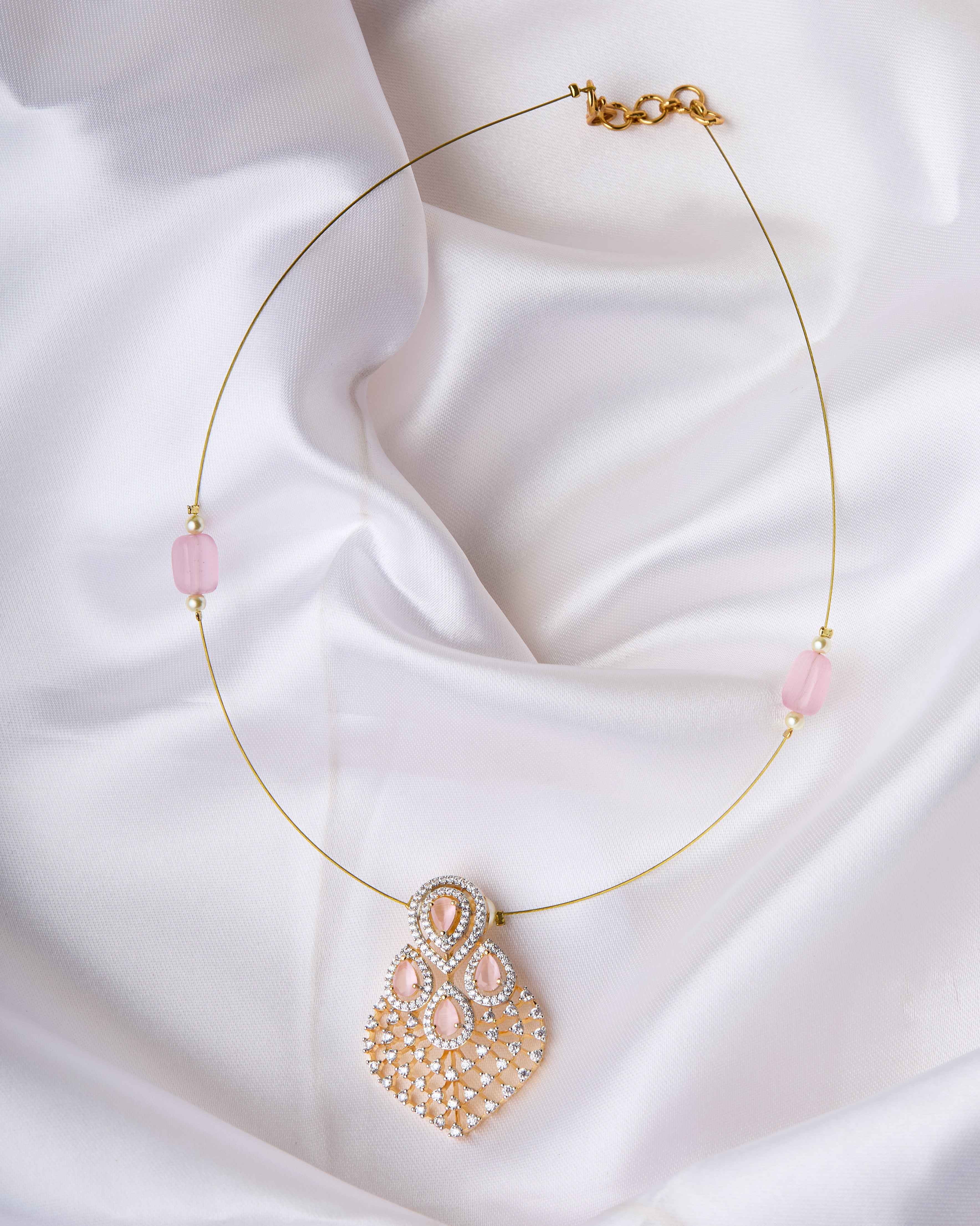 jiya diamond pink invisible necklace set