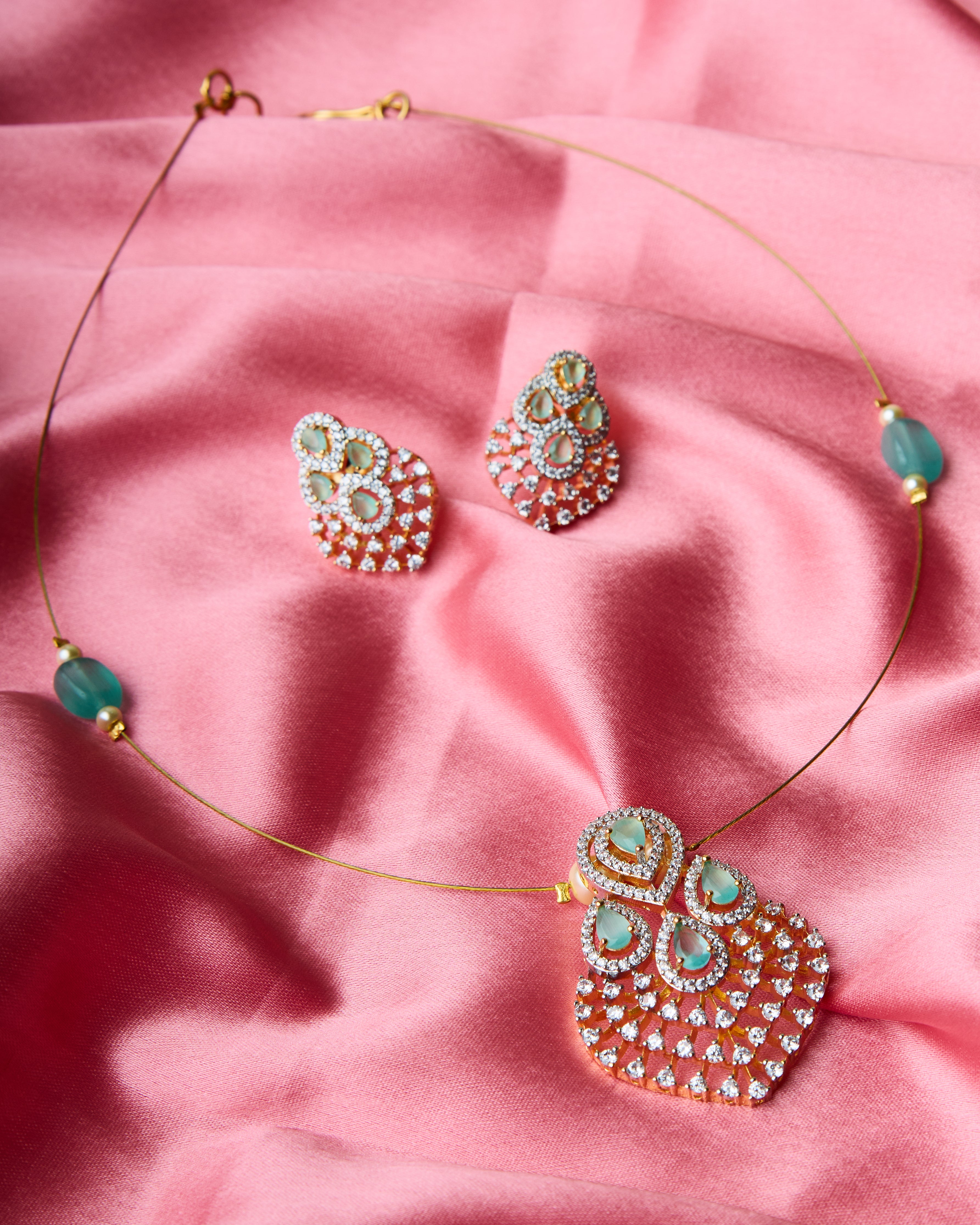 jiya diamond mint invisible necklace set