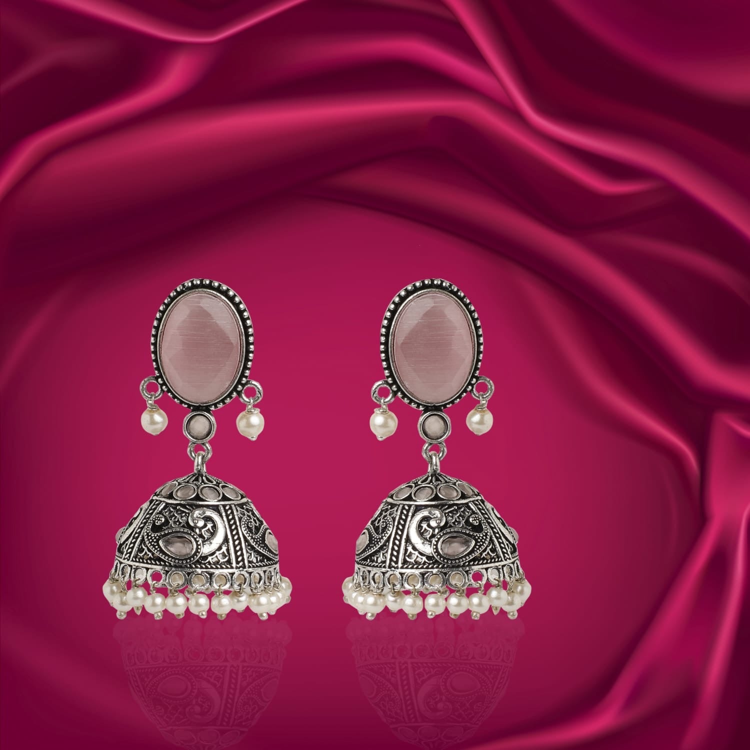 Freya pink oxidised jhumki