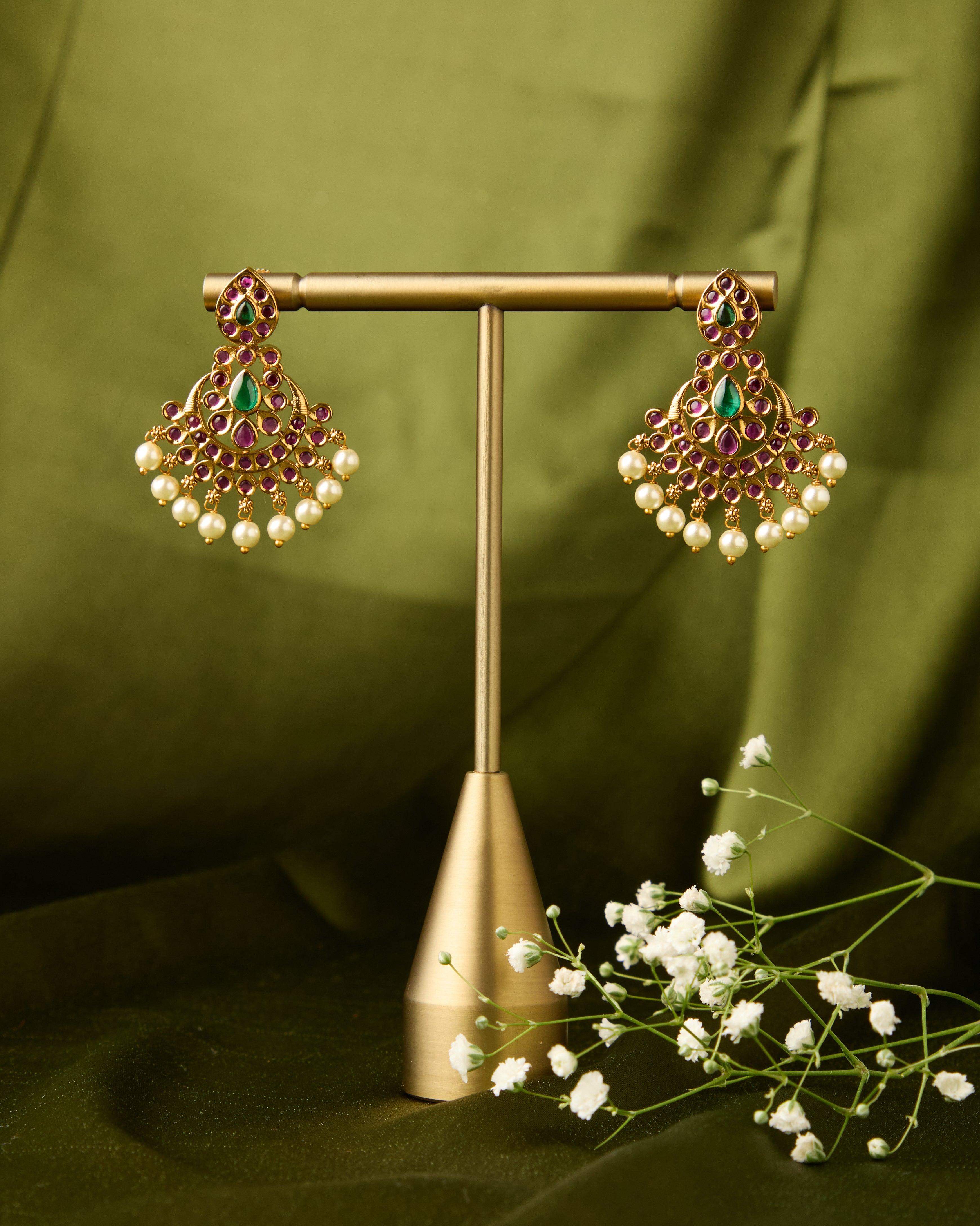 Antique earrings pink and green