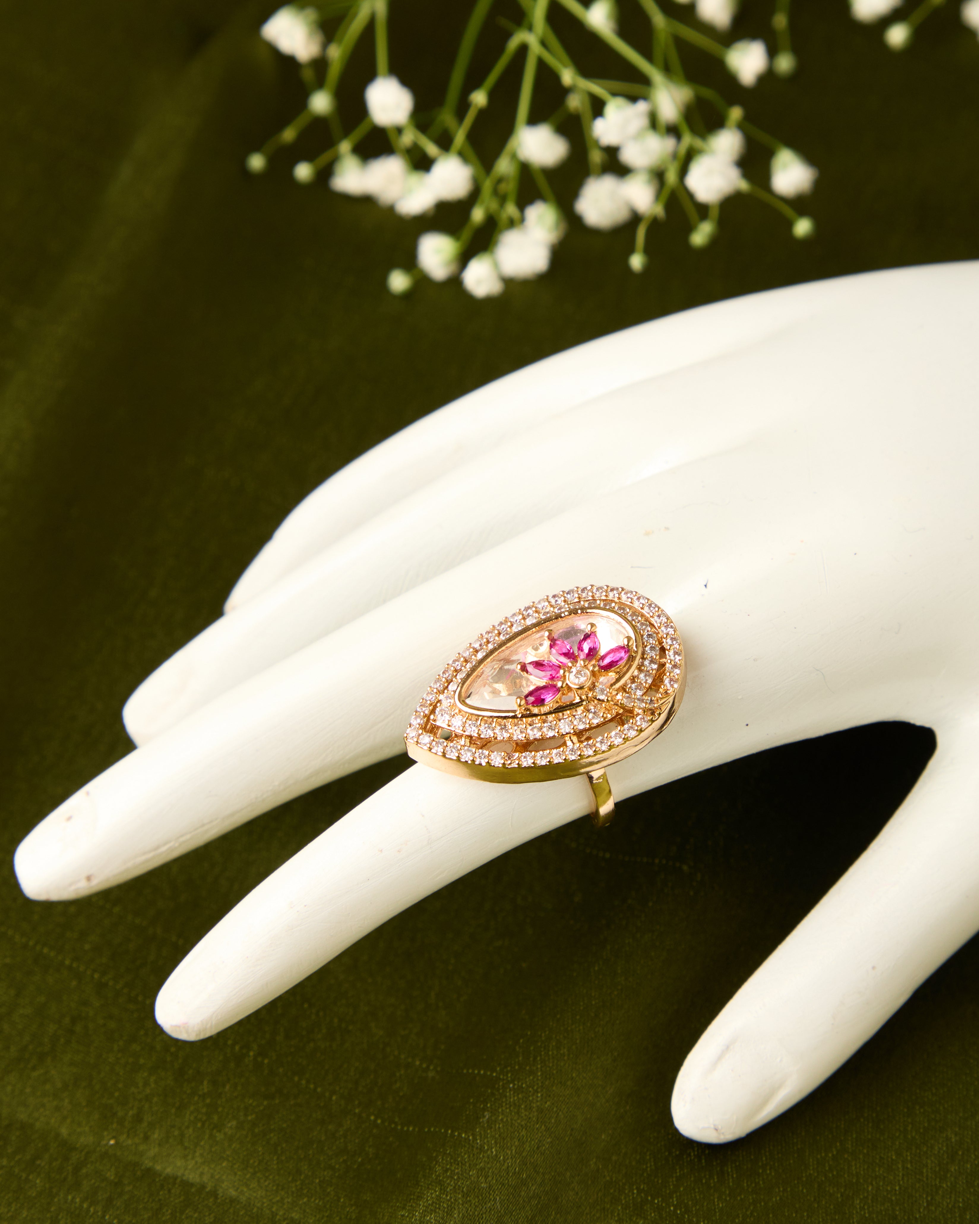 Drop shape pink stone premium Ring