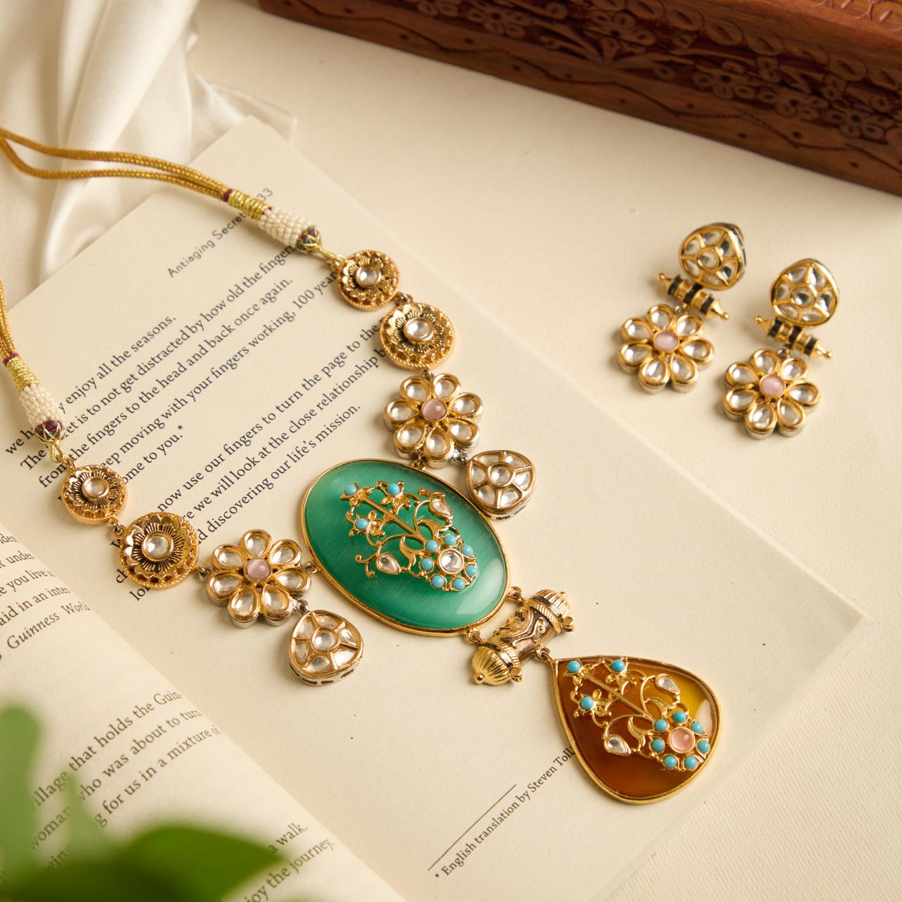 Rama Green fusion Necklace set with earrings