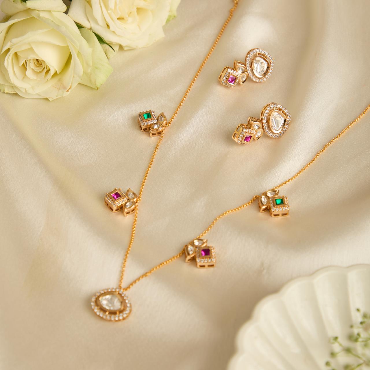 Polki kundan golden micro chain