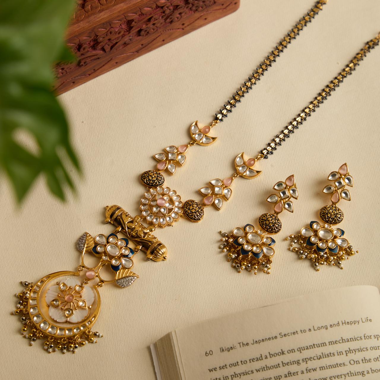 Long Fusion Necklace set with earrings