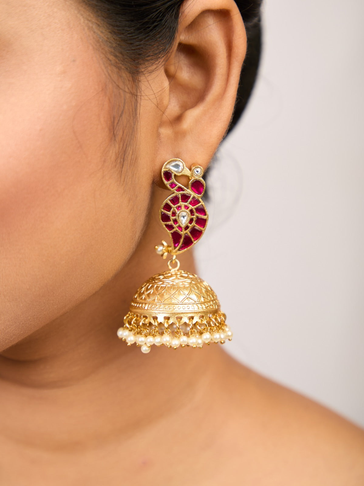 Freya Jhumka earrings Rani Pink