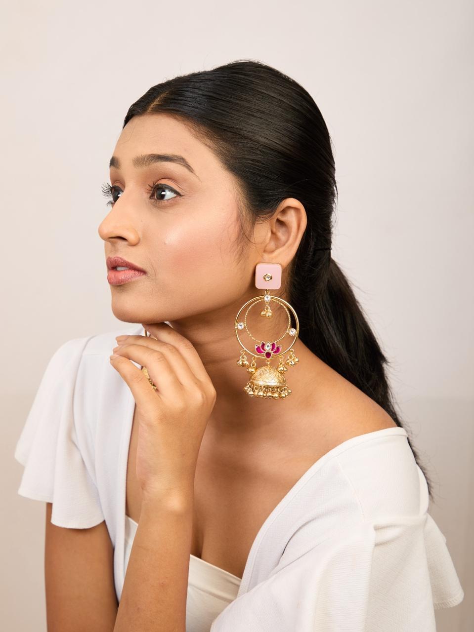 Lotus Jhumka - Pink