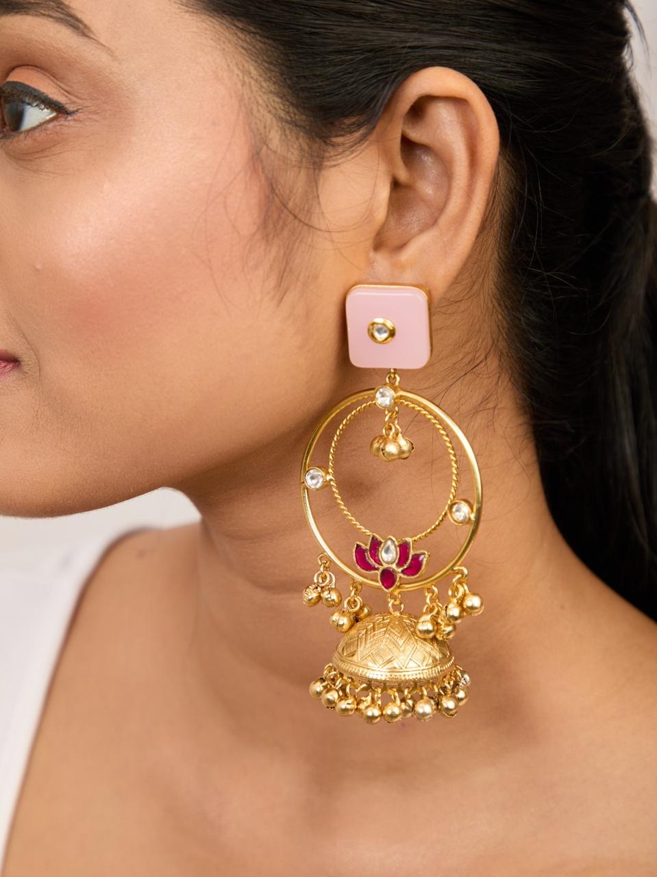 Lotus Jhumka - Pink