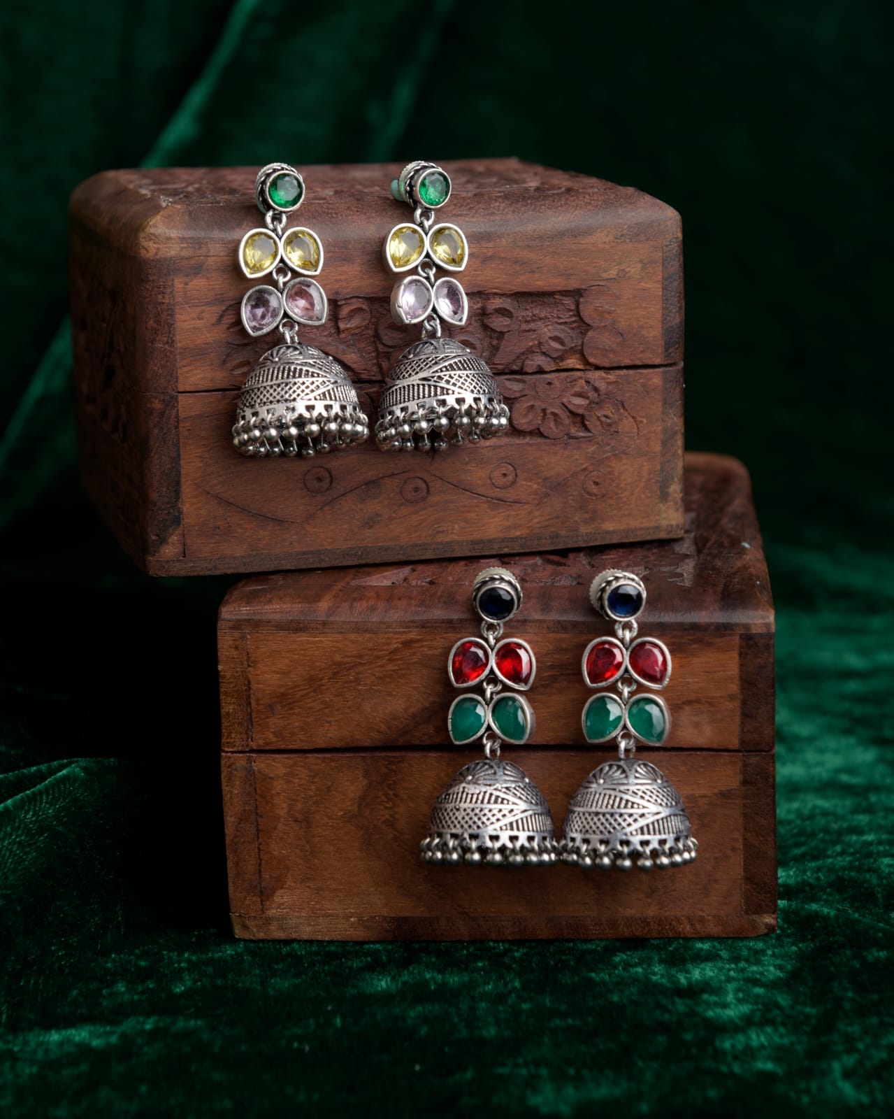 Freya oxidised silver kundan Jhumki