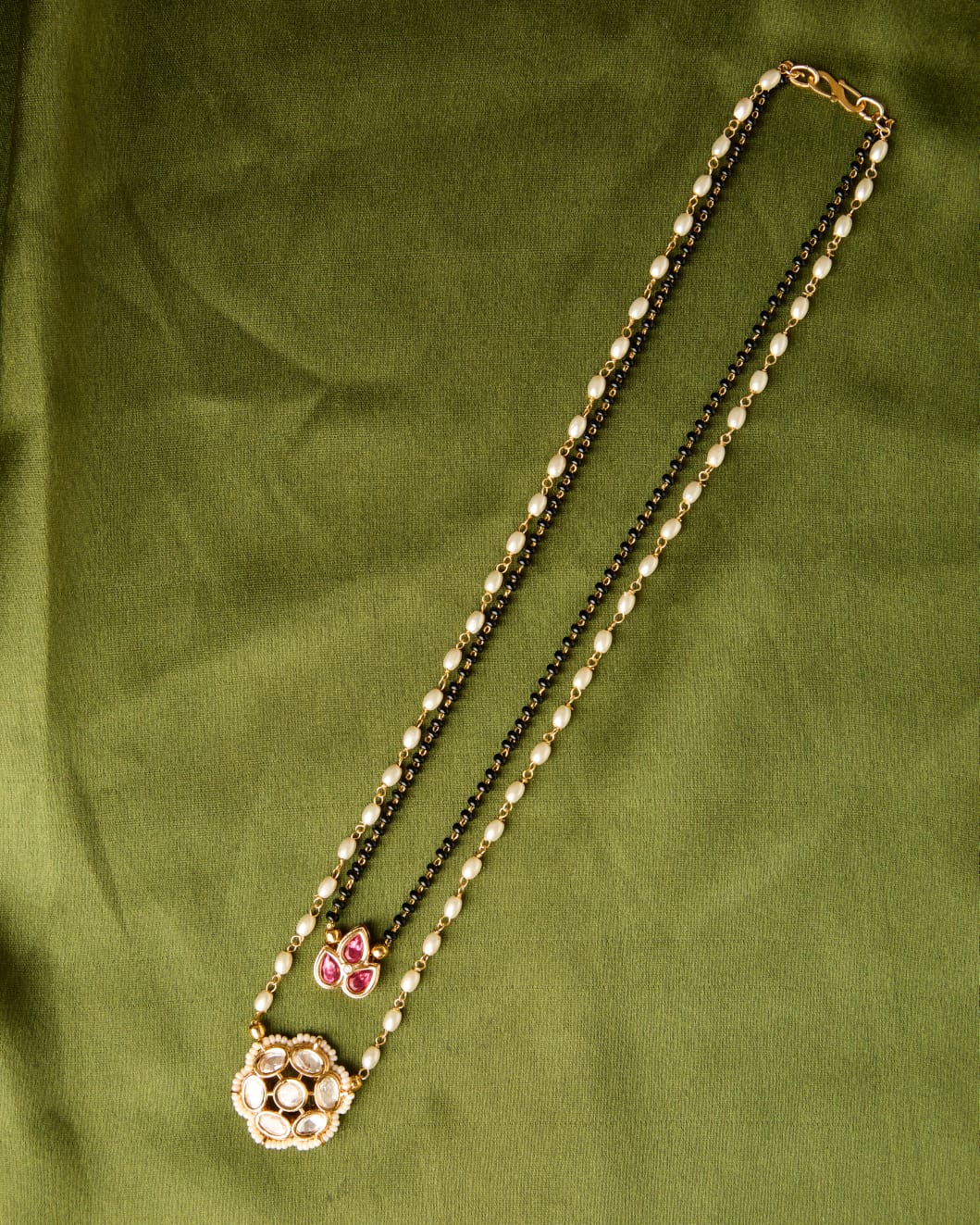 Double layered white and black beads mangalsutra