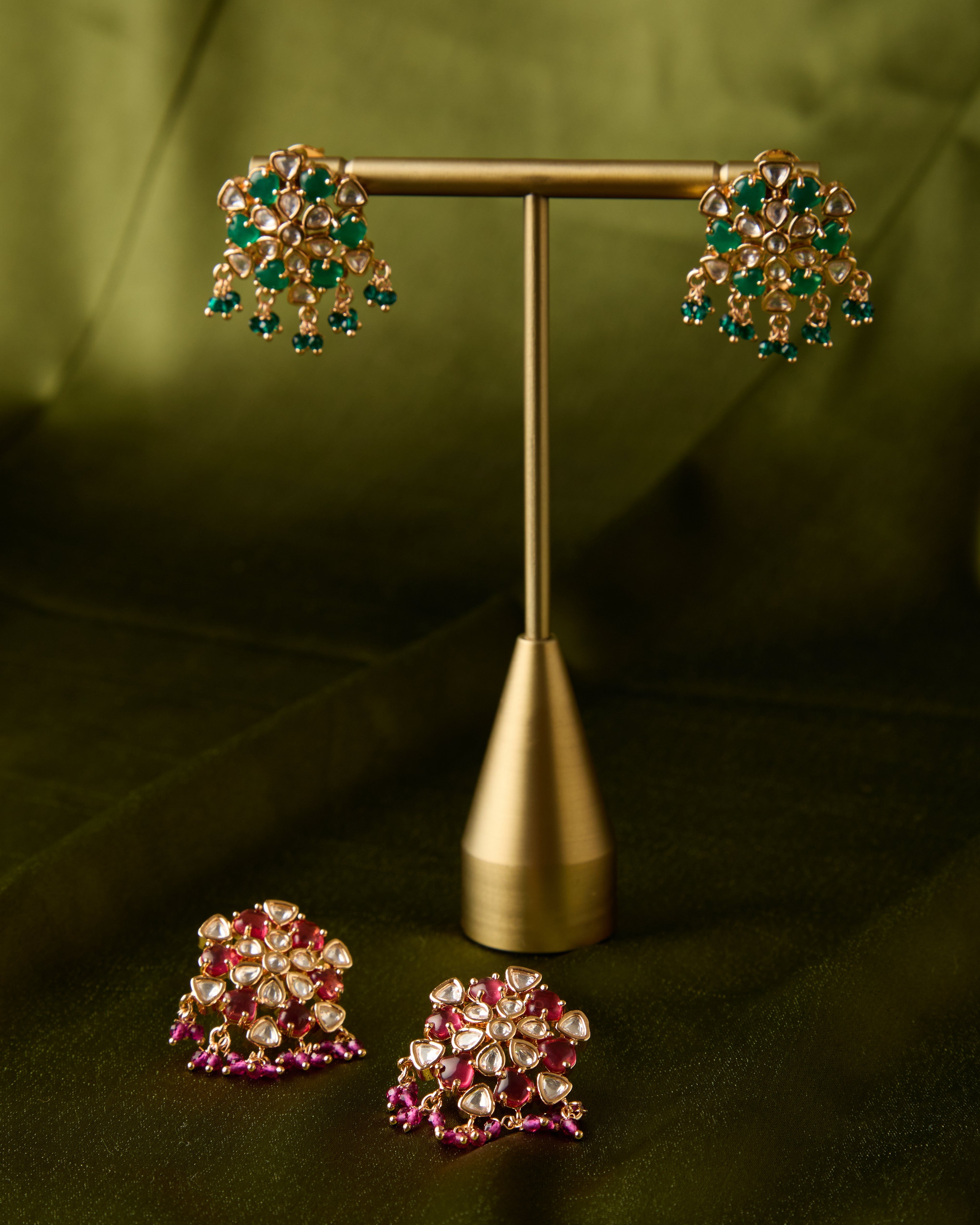 Freya green flower kundan stone earrings