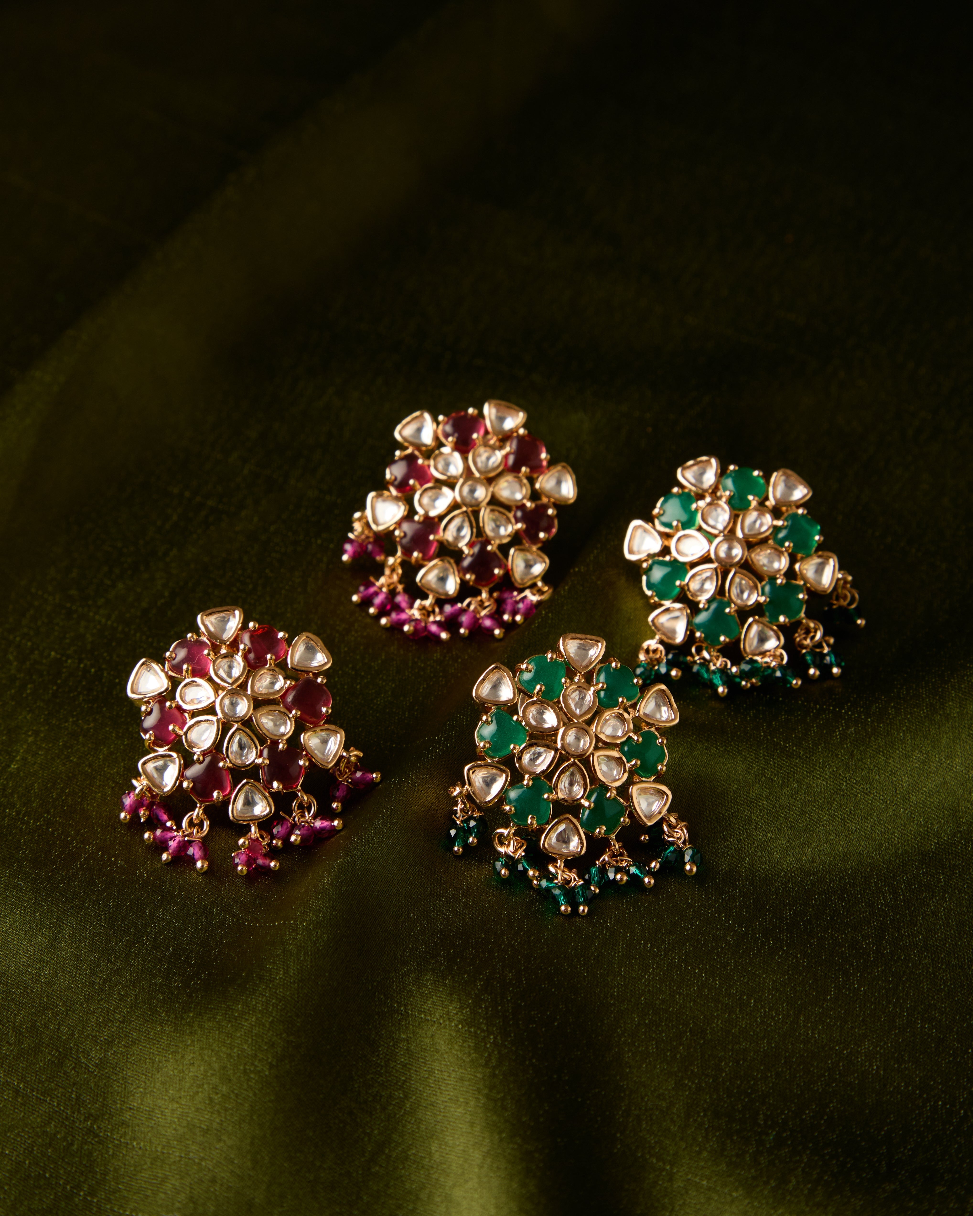 Freya green flower kundan stone earrings