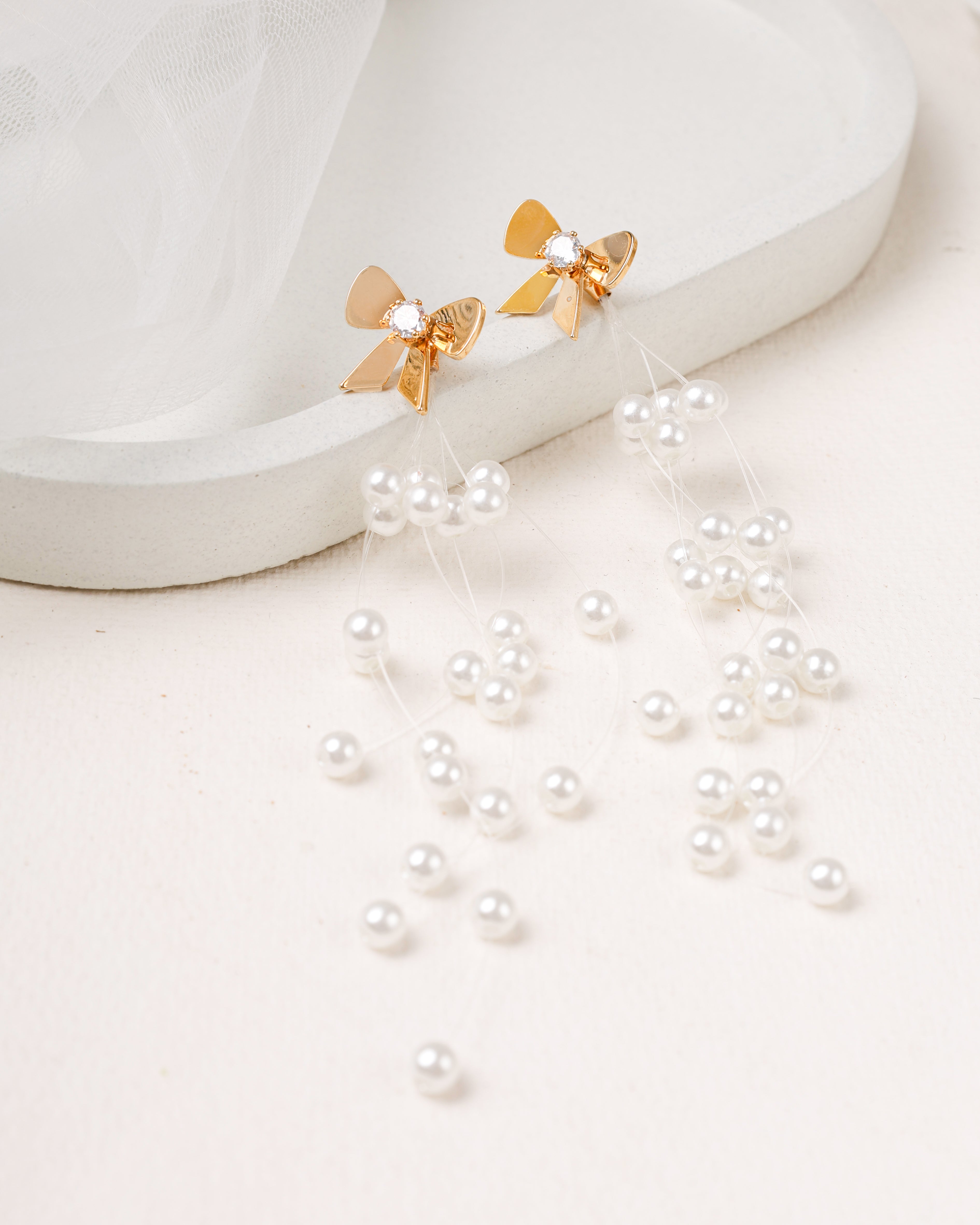 PearlMist Bow Earrings