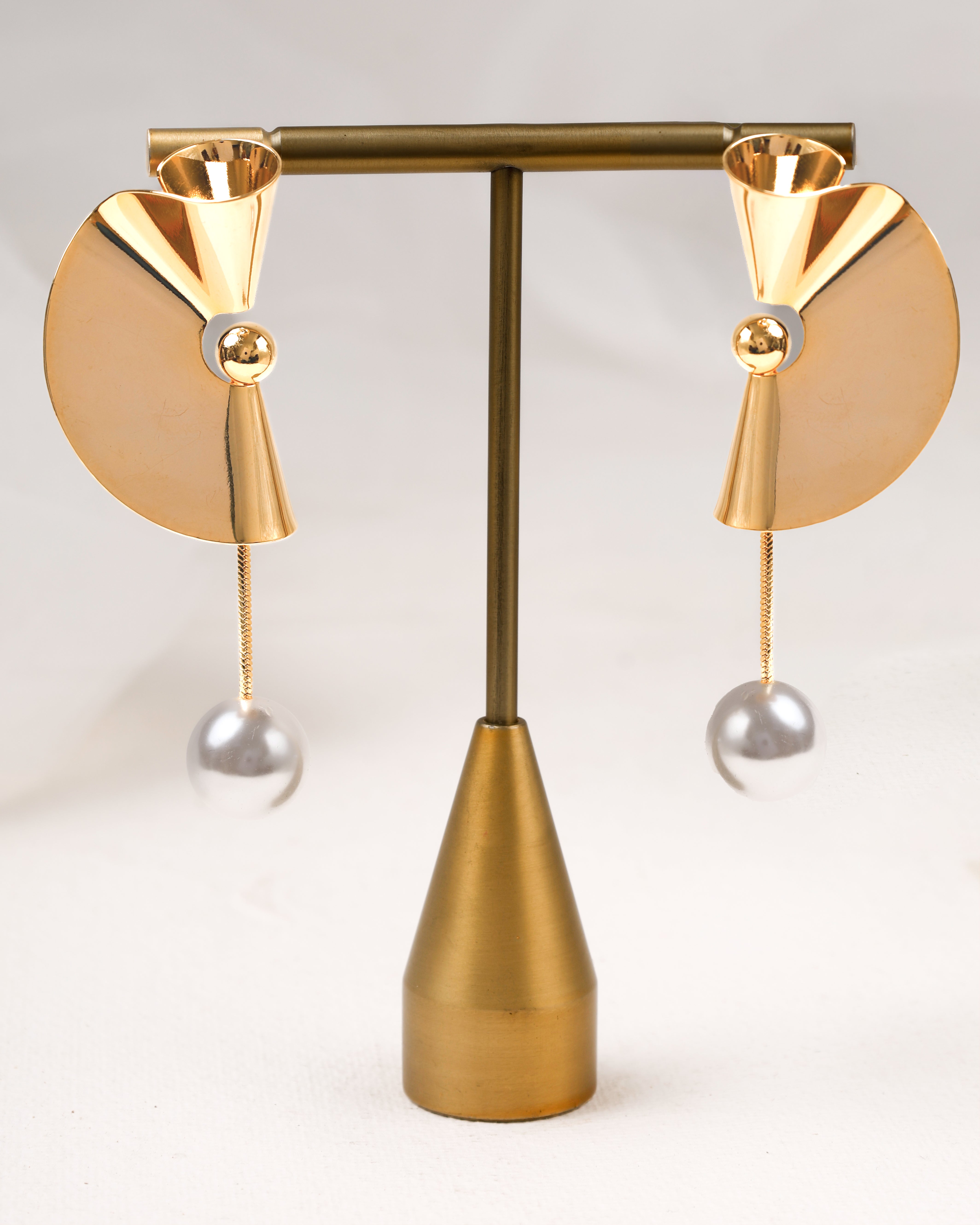 Golden Orbit Pearl Drop Earrings