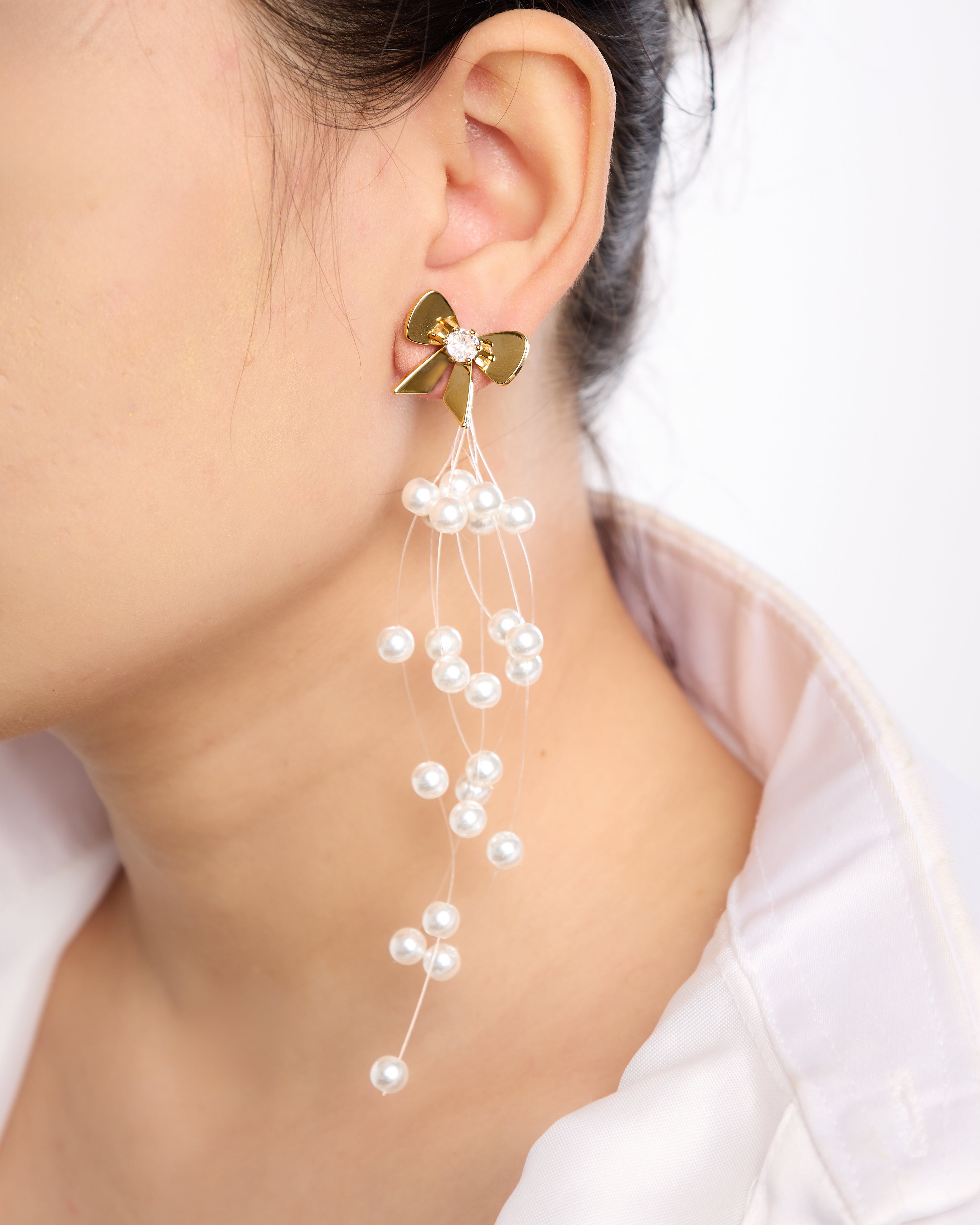 PearlMist Bow Earrings