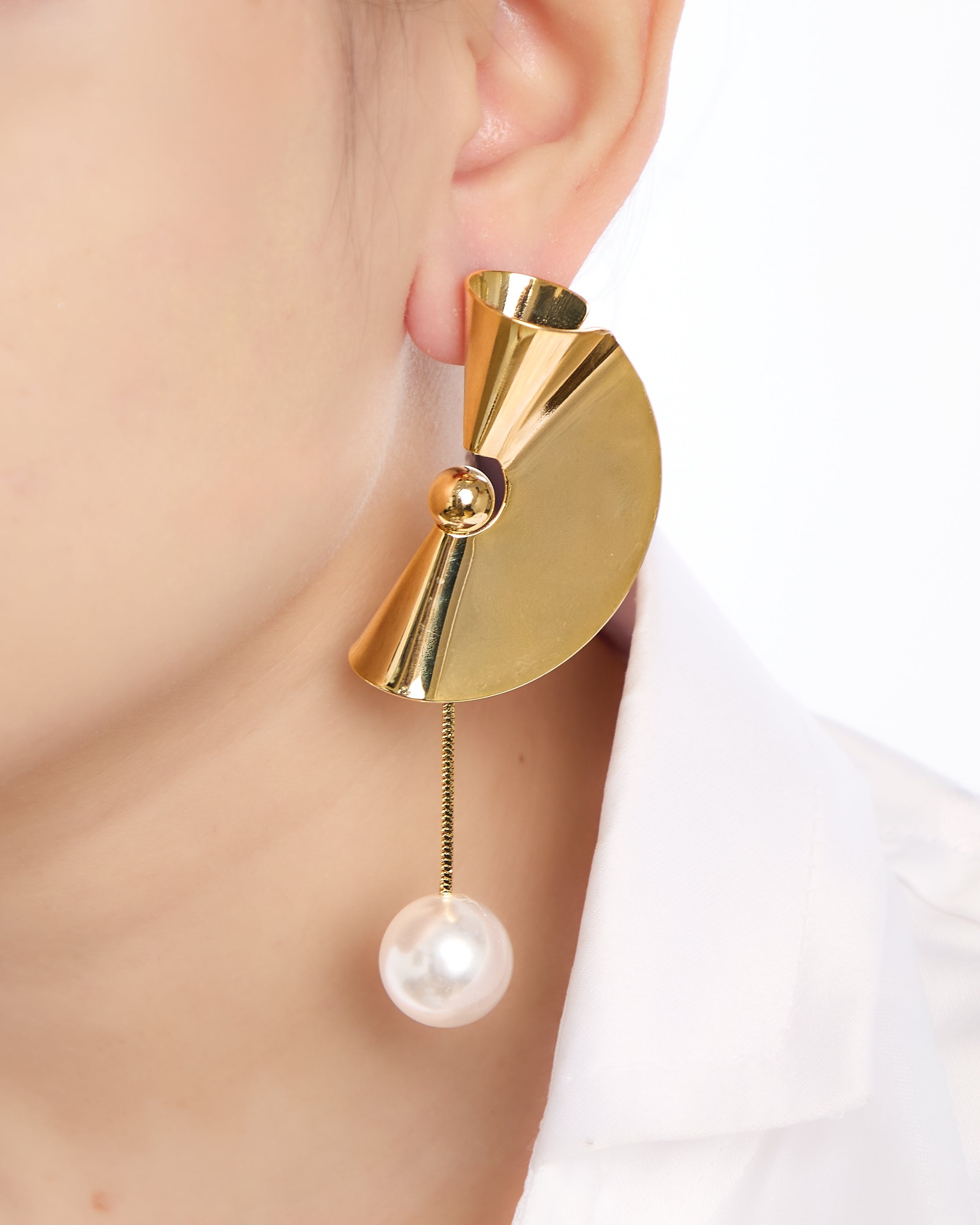 Golden Orbit Pearl Drop Earrings