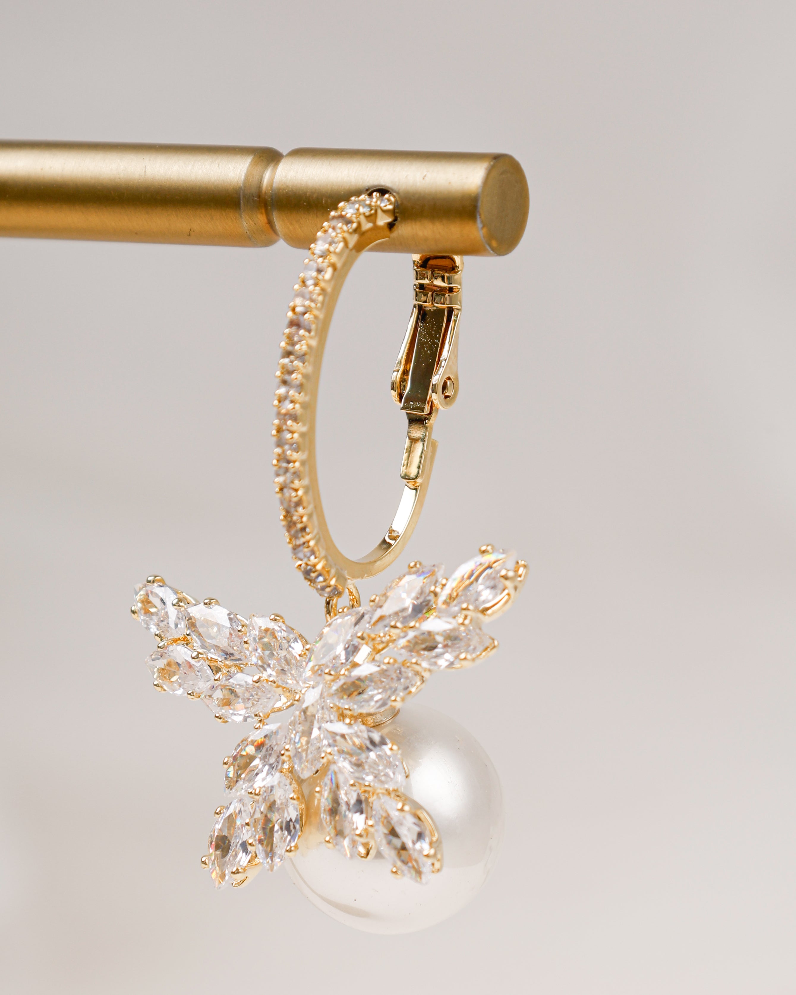 Crystal Butterfly Pearl Hoops