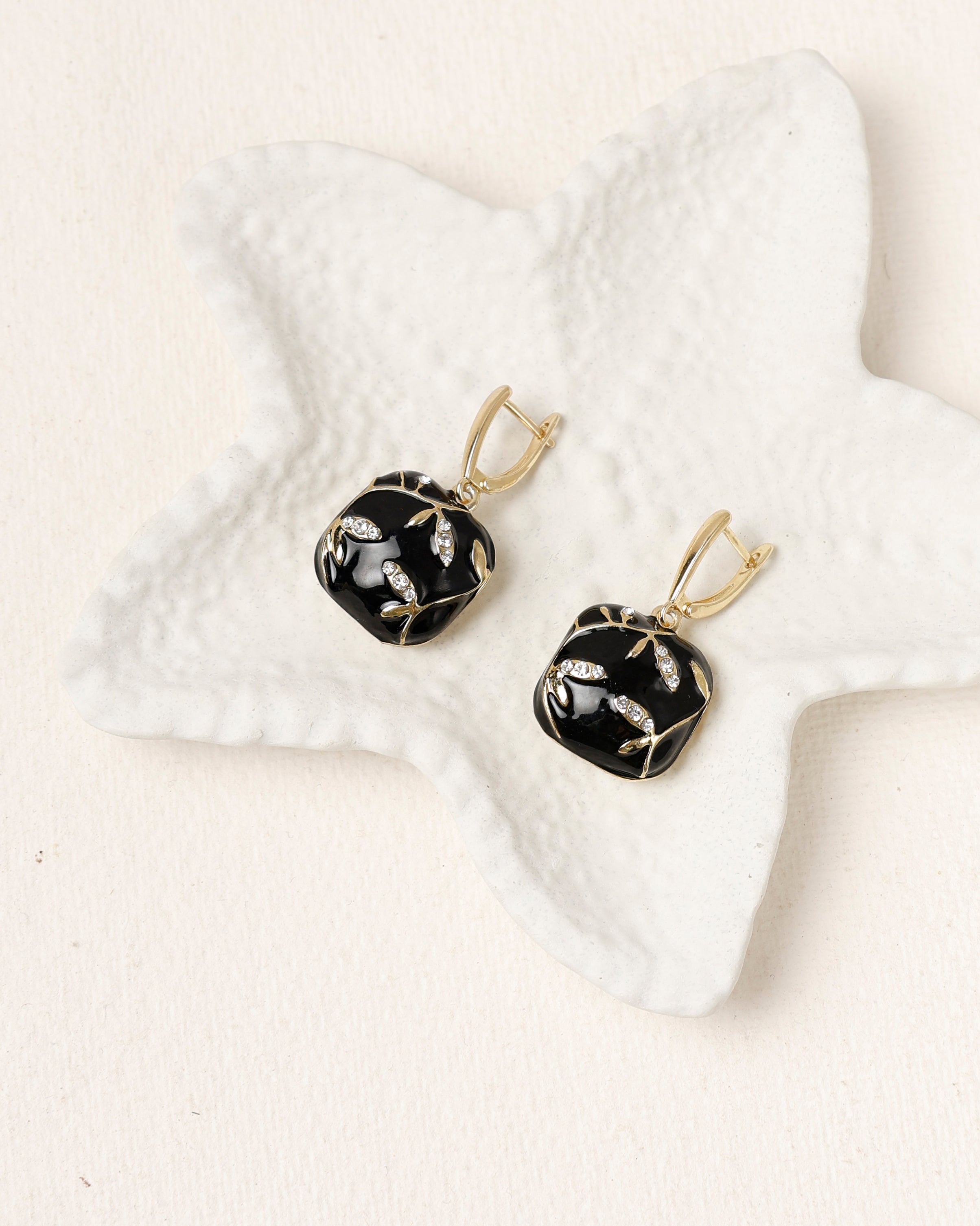 Noir Leaf Charm Earrings